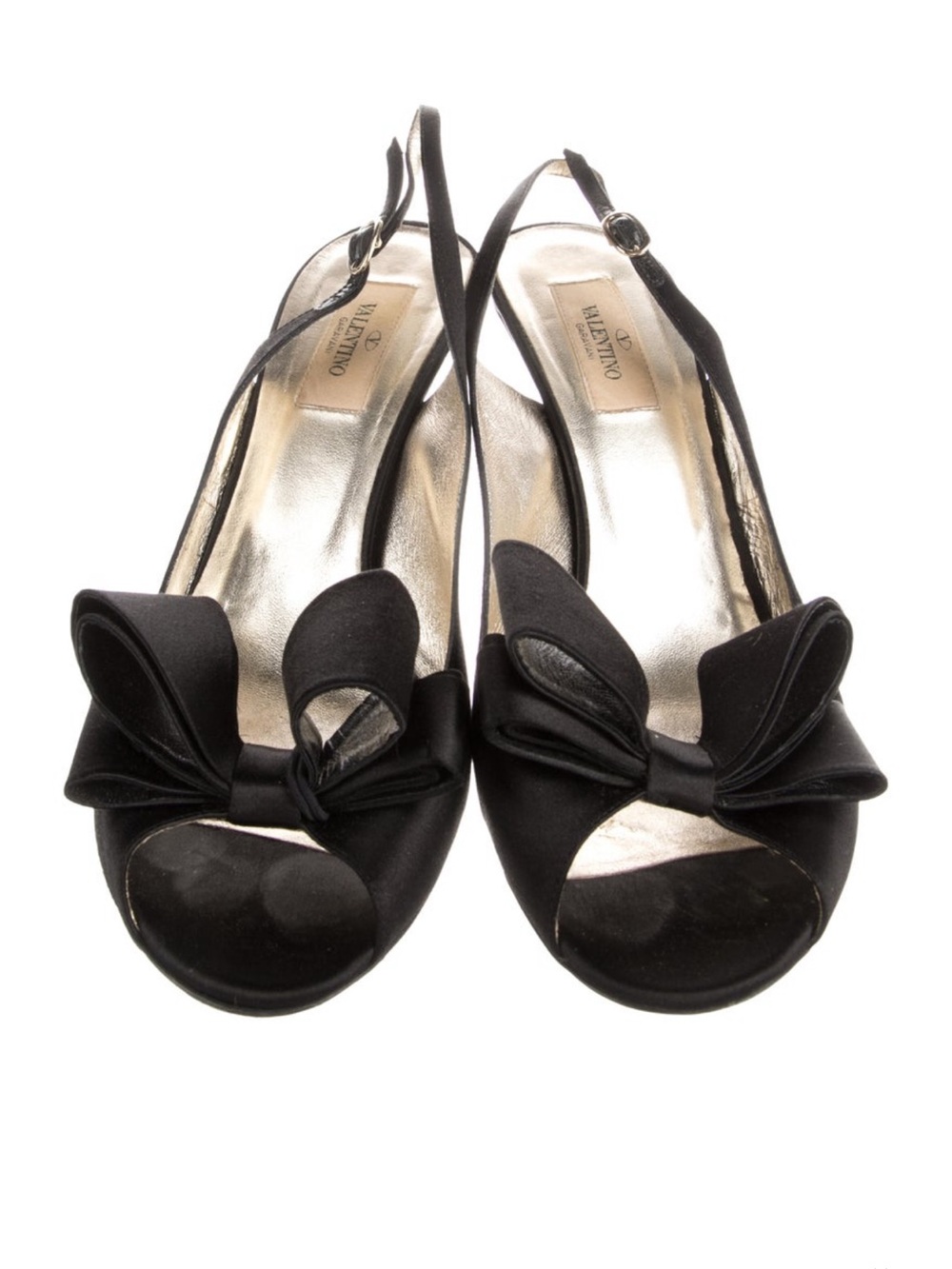Valentino Black Satin Slingback Heels with Bow